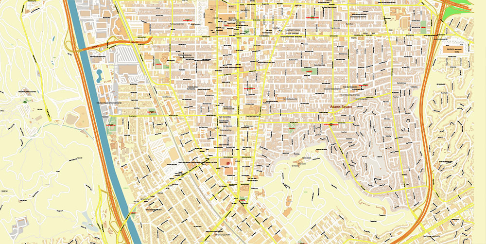 Glendale cropped California US Map Vector High Detailed Street Map editable layered Adobe Illustrator + PDF + DWG