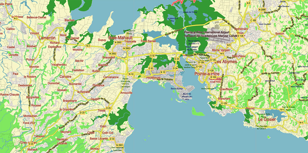 Guadeloupe France Vector Map high detailed road map editable Layered Adobe Illustrator