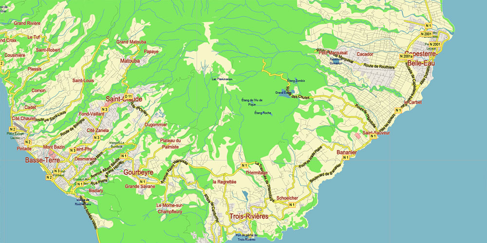 Guadeloupe France Vector Map high detailed road map editable Layered Adobe Illustrator