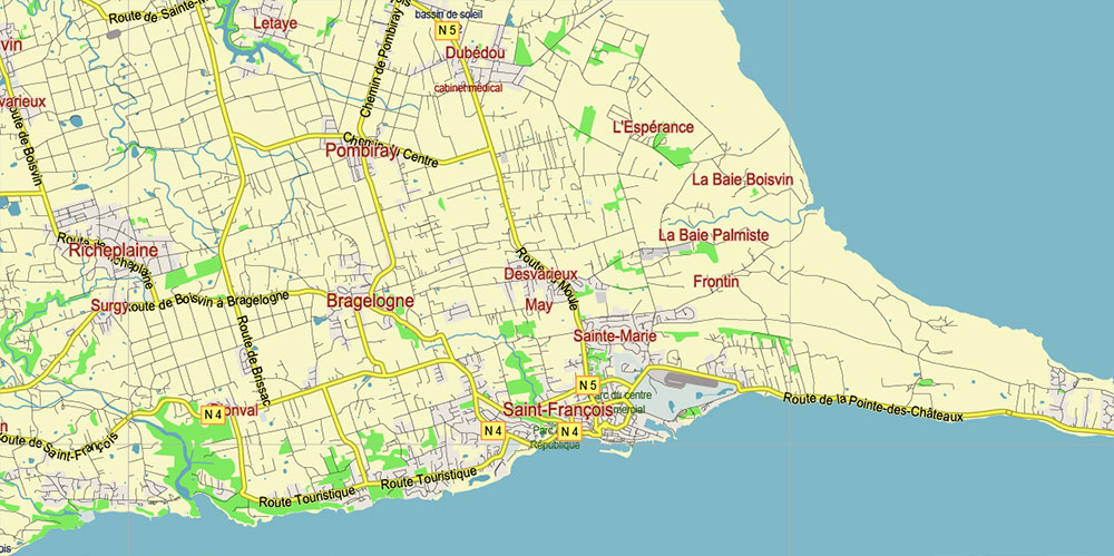 Guadeloupe France Vector Map high detailed road map editable Layered Adobe Illustrator