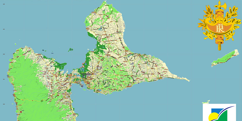 Guadeloupe France Vector Map high detailed road map editable Layered Adobe Illustrator