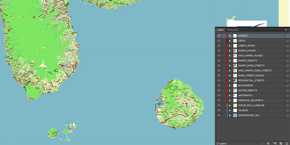 Guadeloupe France Vector Map high detailed road map editable Layered Adobe Illustrator