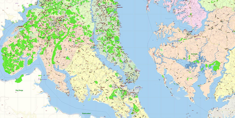 Maryland State US Map Vector Extended Exact High Detailed Street Road Map + Counties + Zipcodes editable Adobe Illustrator in layers