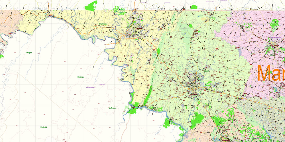 Maryland State US Map Vector Extended Exact High Detailed Street Road Map + Counties + Zipcodes editable Adobe Illustrator in layers
