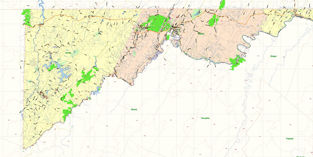 Maryland State US Map Vector Extended Exact High Detailed Street Road Map + Counties + Zipcodes editable Adobe Illustrator in layers