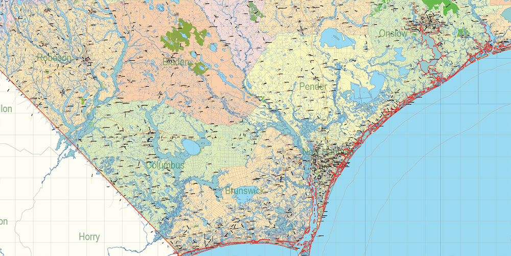 North Carolina State US Map Vector Exact Extended High Detailed Road Admin Map editable Adobe Illustrator in layers