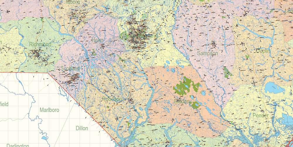 North Carolina State US Map Vector Exact Extended High Detailed Road Admin Map editable Adobe Illustrator in layers