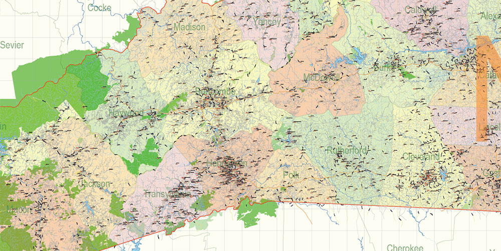 North Carolina State US Map Vector Exact Extended High Detailed Road Admin Map editable Adobe Illustrator in layers