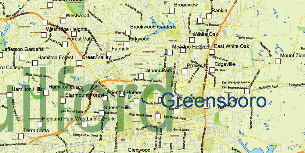 North Carolina State US Map Vector Exact Extended High Detailed Road Admin Map editable Adobe Illustrator in layers