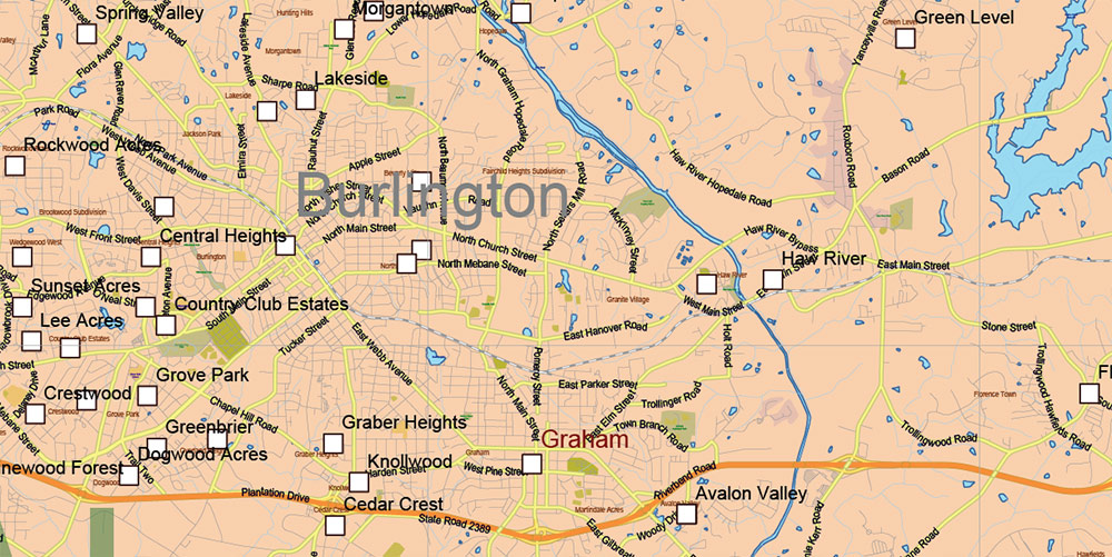 North Carolina State US Map Vector Exact Extended High Detailed Road Admin Map editable Adobe Illustrator in layers