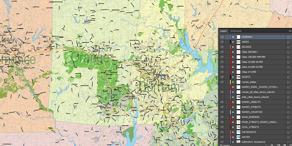 North Carolina State US Map Vector Exact Extended High Detailed Road Admin Map editable Adobe Illustrator in layers