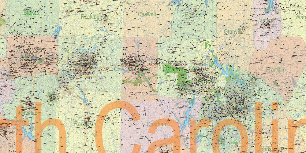 North Carolina State US Map Vector Exact Extended High Detailed Road Admin Map editable Adobe Illustrator in layers