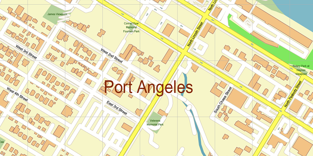 Port Angeles Washington USA Map Vector Exact City Plan High Detailed Street Map editable Adobe Illustrator in layers