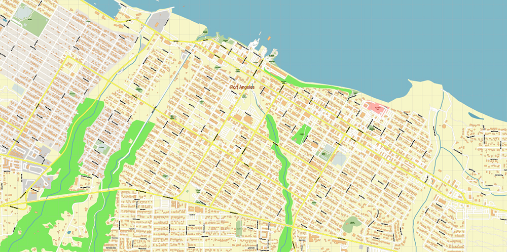 Port Angeles Washington USA Map Vector Exact City Plan High Detailed Street Map editable Adobe Illustrator in layers