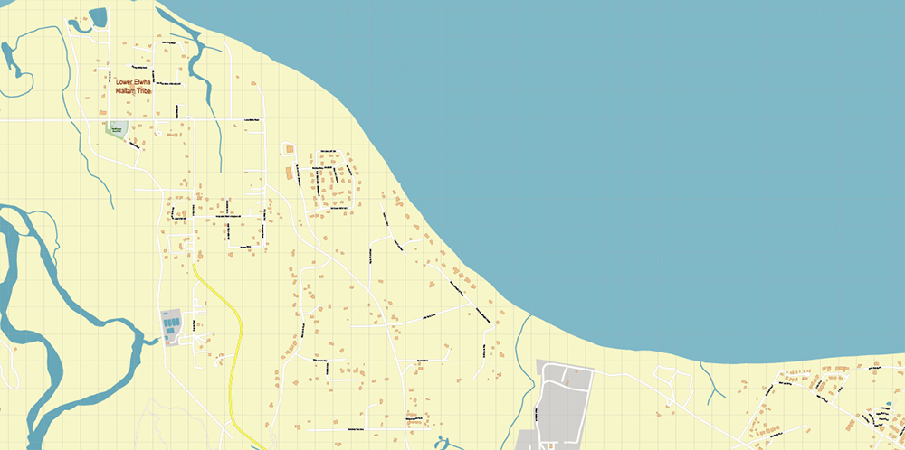 Port Angeles Washington USA Map Vector Exact City Plan High Detailed Street Map editable Adobe Illustrator in layers