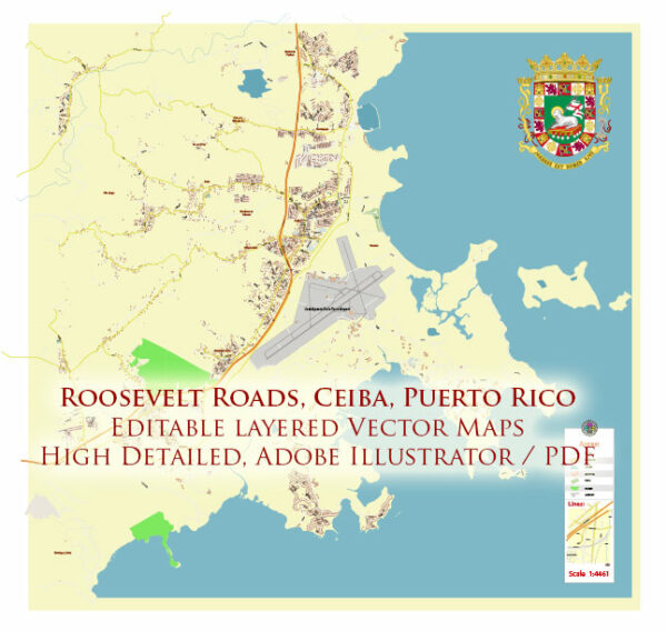 Roosevelt Roads, Ceiba, Puerto Rico Map Vector Exact City Plan High Detailed Street Map editable Adobe Illustrator in layers Roosevelt Roads, Ceiba, Puerto Rico Map Vector Exact City Plan High Detailed Street Map editable Adobe Illustrator in layers