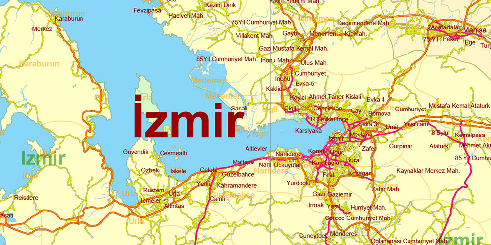 Turkey Vector Map high detailed road map + admin areas 1, 2, + cities and water objects editable Layered Adobe Illustrator