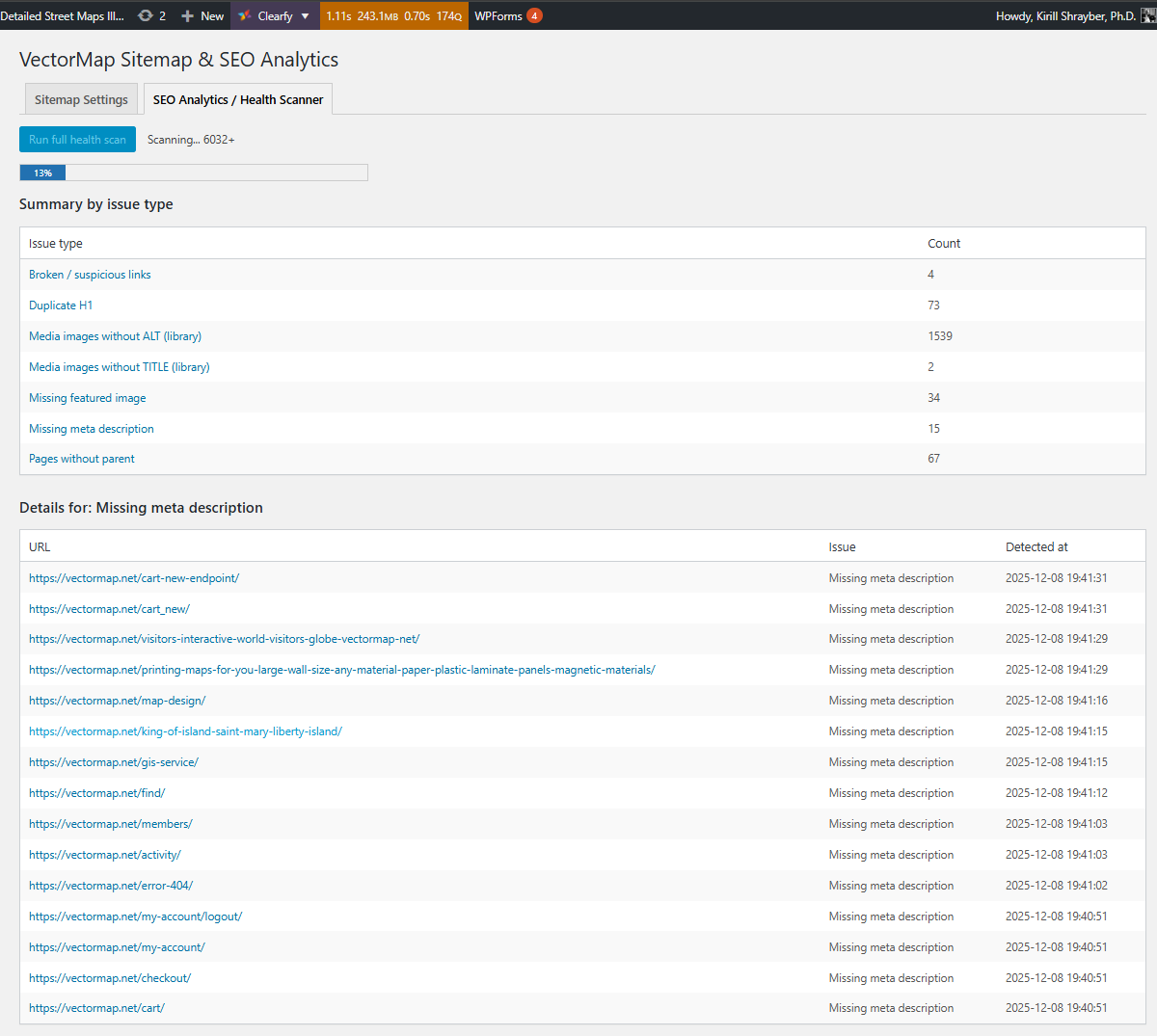 VectorMap Sitemap & SEO Analytics Pro is an advanced XML sitemap generator with a built-in on-site SEO health scanner.