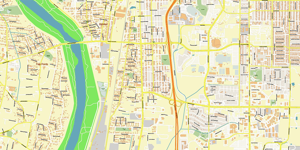 Albuquerque New Mexico USA Map Vector Exact Plan High Detailed Street Map editable Adobe Illustrator in layers