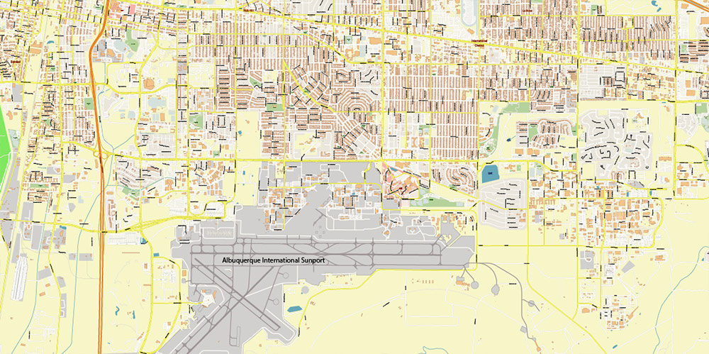 Albuquerque New Mexico USA Map Vector Exact Plan High Detailed Street Map editable Adobe Illustrator in layers