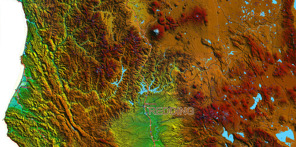 California State US Map Vector Exact High Detailed Roads Map V.2 + Shaded Relief editable Adobe Illustrator in layers