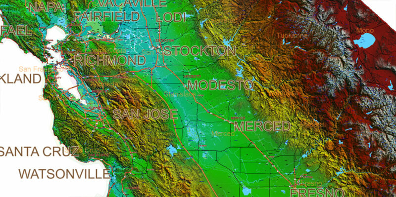 _California State US Map PDF Vector Exact High Detailed Roads Map V.2 ...