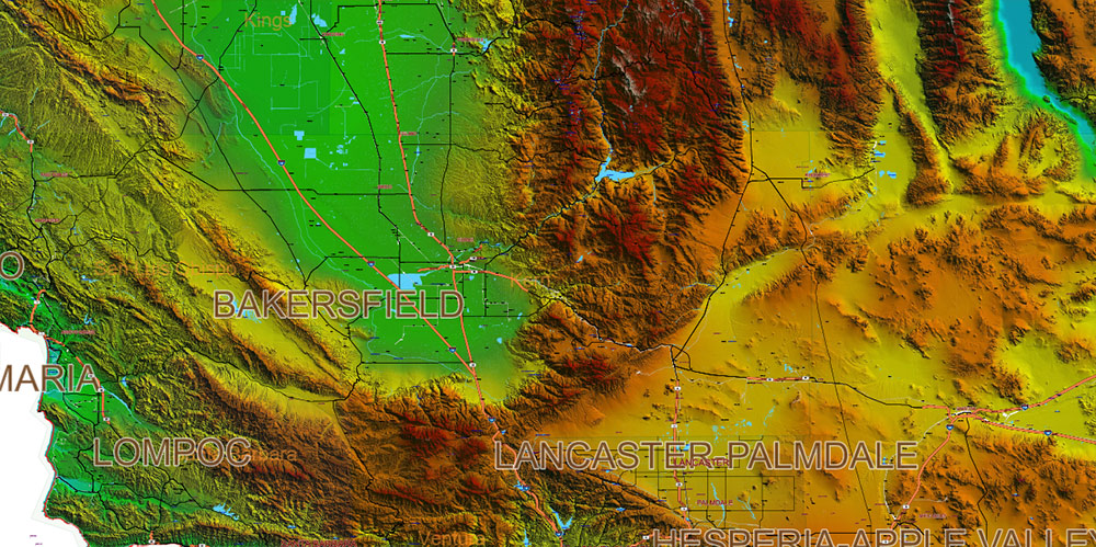 California State US Map Vector Exact High Detailed Roads Map V.2 + Shaded Relief editable Adobe Illustrator in layers
