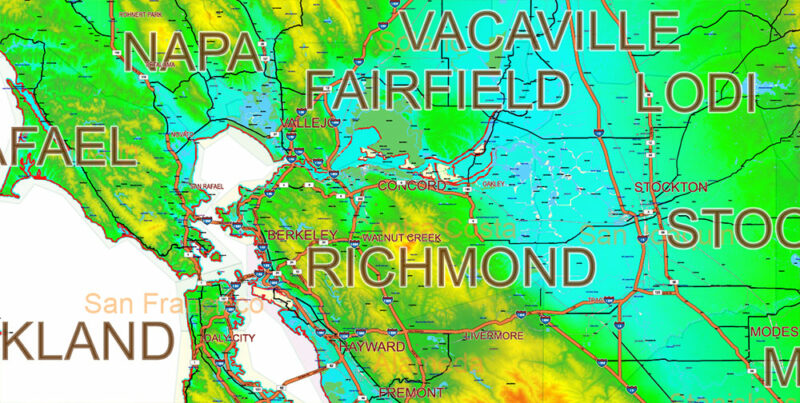 _California State US PDF Map Vector Exact High Detailed Roads Map V.3 ...