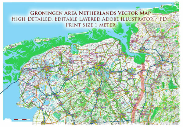 Groningen Netherlands Area Large Map Vector Exact City Plan High Detailed Road Map editable Adobe Illustrator in layers