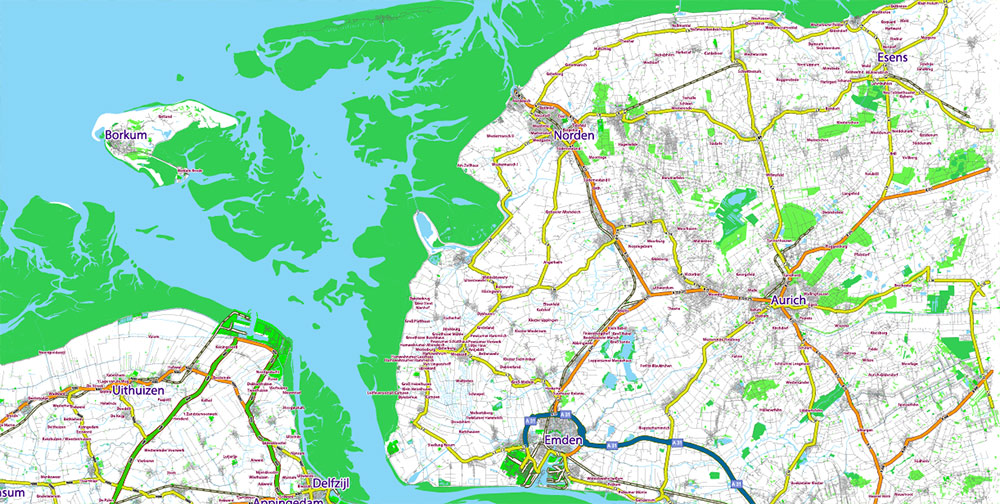 Groningen Netherlands Area Large Map Vector Exact City Plan High Detailed Road Map editable Adobe Illustrator in layers