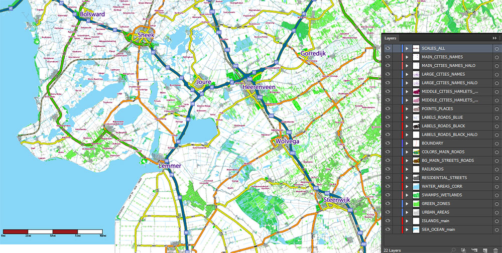 Groningen Netherlands Area Large Map Vector Exact City Plan High Detailed Road Map editable Adobe Illustrator in layers