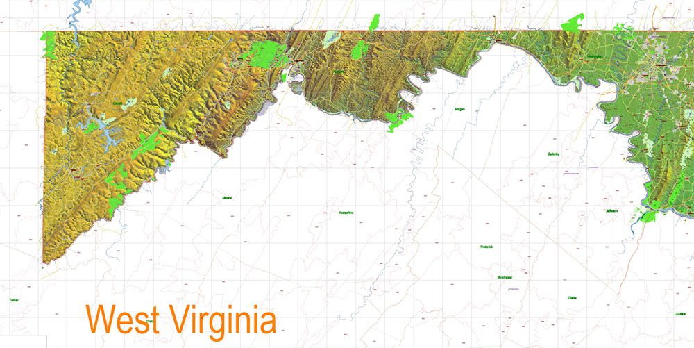 Maryland State US Map Vector Shaded Relief Extended Exact High Detailed Street Road Map + Counties + Zipcodes editable Adobe Illustrator in layers