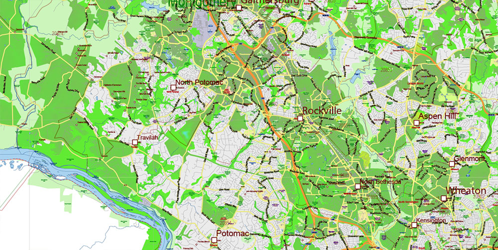 Maryland State US Map Vector Colored Relief Extended Exact High Detailed Street Road Map + Counties + Zipcodes editable Adobe Illustrator in layers