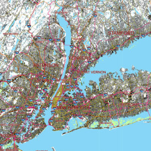 New York City Area Large USA Map Vector Exact City Plan High Detailed Street Map editable Adobe Illustrator in layers
