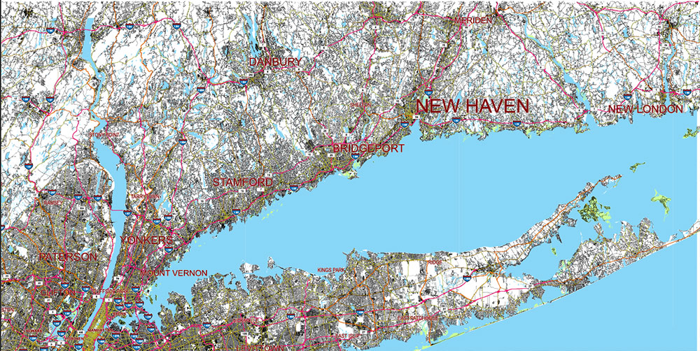 New York City Area Large USA Map Vector Exact City Plan High Detailed Street Map editable Adobe Illustrator in layers