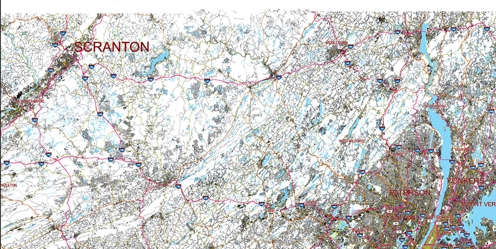 New York City Area Large USA Map Vector Exact City Plan High Detailed Street Map editable Adobe Illustrator in layers