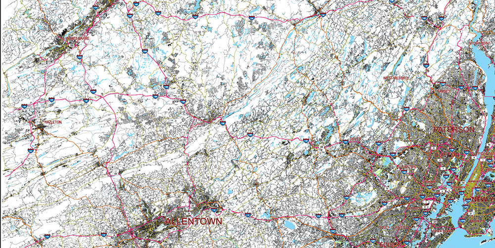 New York City Area Large USA Map Vector Exact City Plan High Detailed Street Map editable Adobe Illustrator in layers