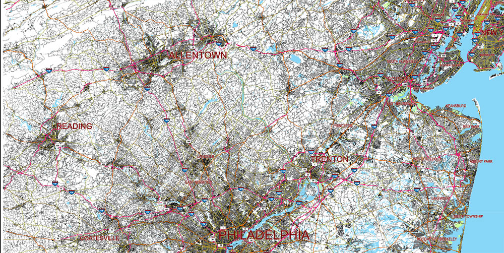 New York City Area Large USA Map Vector Exact City Plan High Detailed Street Map editable Adobe Illustrator in layers