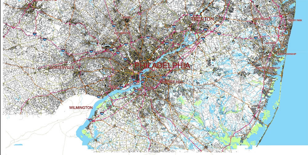 New York City Area Large USA Map Vector Exact City Plan High Detailed Street Map editable Adobe Illustrator in layers