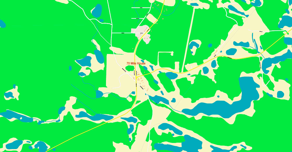 70 Mile House Area British Columbia Canada Map Vector Exact detailed Road Map editable Adobe Illustrator in layers