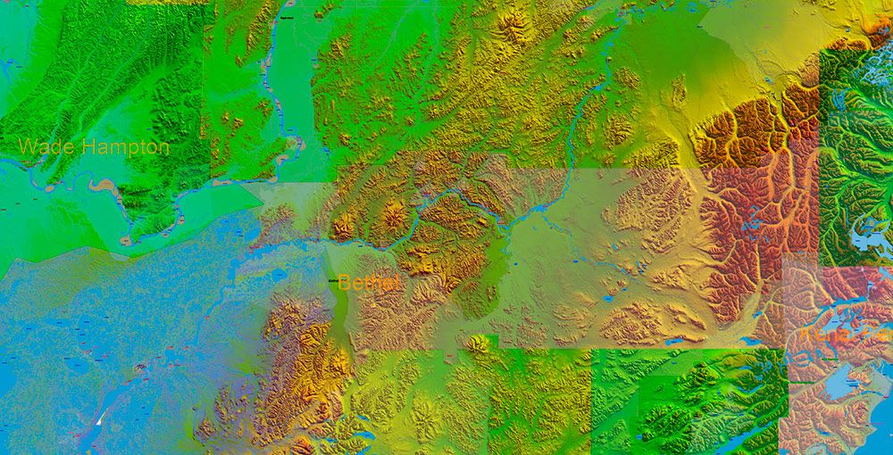 Alaska State US Map Vector Exact Shaded Relief Roads Street High Detailed Map + Counties + Zipcodes editable Adobe Illustrator in layers