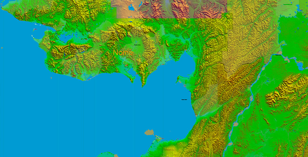 Alaska State US Map Vector Exact Shaded Relief Roads Street High Detailed Map + Counties + Zipcodes editable Adobe Illustrator in layers
