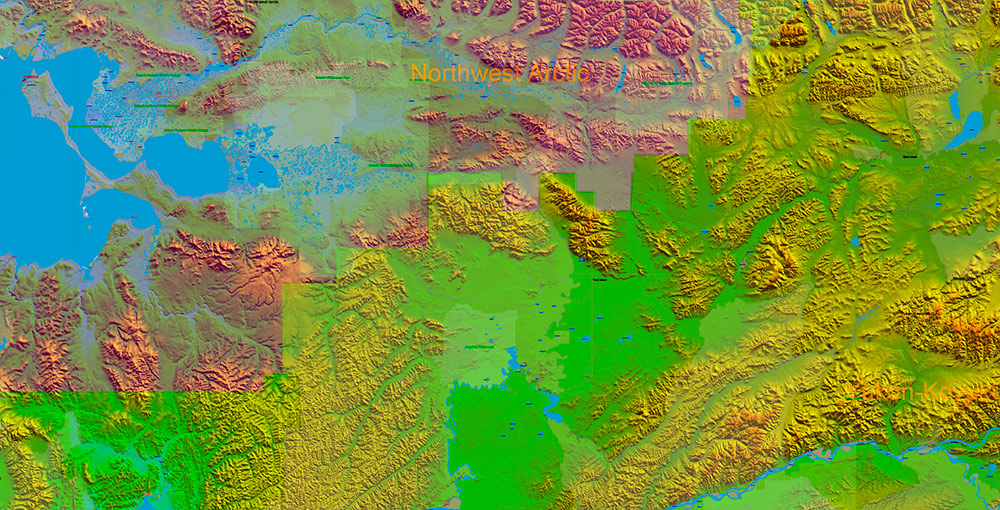 Alaska State US Map Vector Exact Shaded Relief Roads Street High Detailed Map + Counties + Zipcodes editable Adobe Illustrator in layers