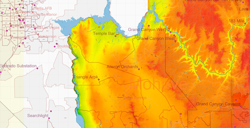 Arizona State US Map Vector Exact Colored Reliaf and Roads High Detailed Map + Counties + Zipcodes editable Adobe Illustrator in layers