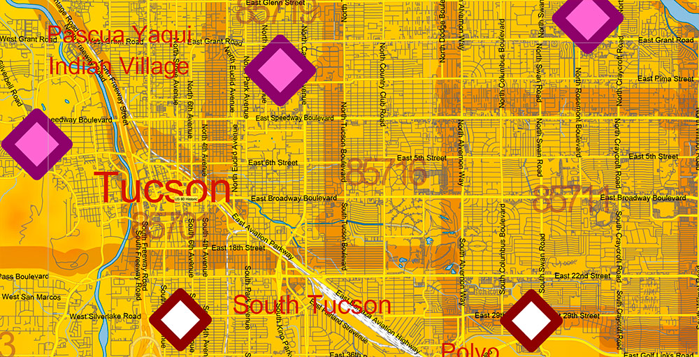 Arizona State US Map Vector Exact Colored Reliaf and Roads High Detailed Map + Counties + Zipcodes editable Adobe Illustrator in layers