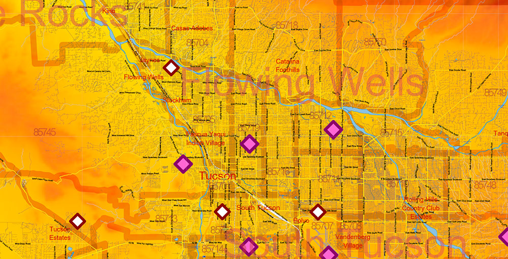 Arizona State US Map Vector Exact Colored Reliaf and Roads High Detailed Map + Counties + Zipcodes editable Adobe Illustrator in layers