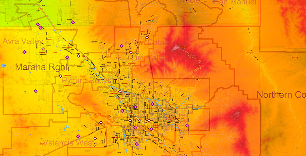 Arizona State US Map Vector Exact Colored Reliaf and Roads High Detailed Map + Counties + Zipcodes editable Adobe Illustrator in layers