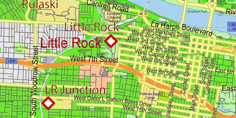 Arkansas State US Map Vector Exact Colored Relief and Roads High Detailed Map + Counties editable Adobe Illustrator in layers
