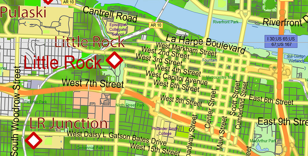 Arkansas State US Map Vector Exact Shaded Reliaf and Roads High Detailed Map + Counties editable Adobe Illustrator in layers