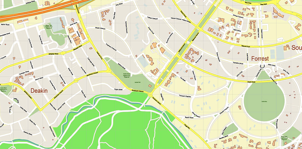 Canberra Region Australia Map Vector Exact High Detailed City Plan editable Adobe Illustrator Street Map in layers fully editable